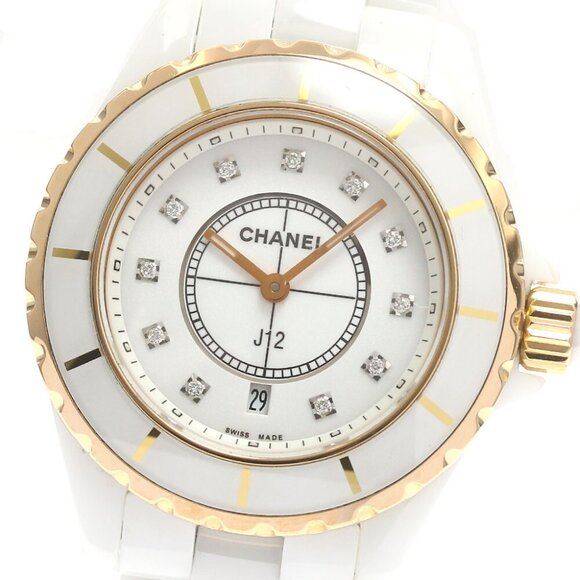 CHANEL J12 H2181 White ceramic 11P diamond PG bezel Quartz Ladies Watch_877794 - Picture 1 of 6